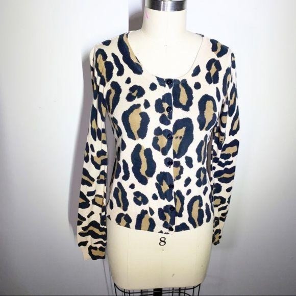 H&M Divided Grungy Destroyed Chunky Leopard Print Knit Cardigan - Size 8… - Picture 2 of 14